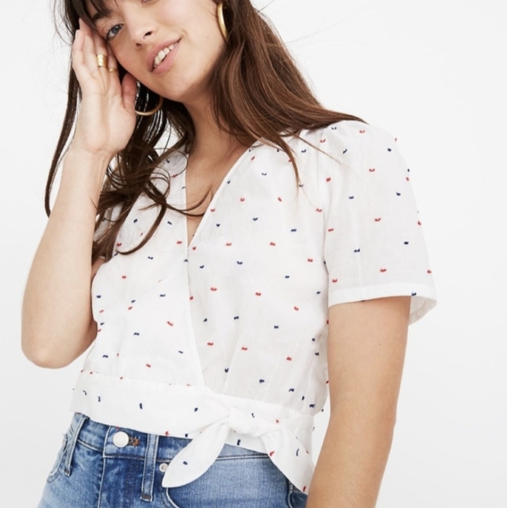 MADEWELL Short Sleeve Wrap Top in Clipdot Size Large